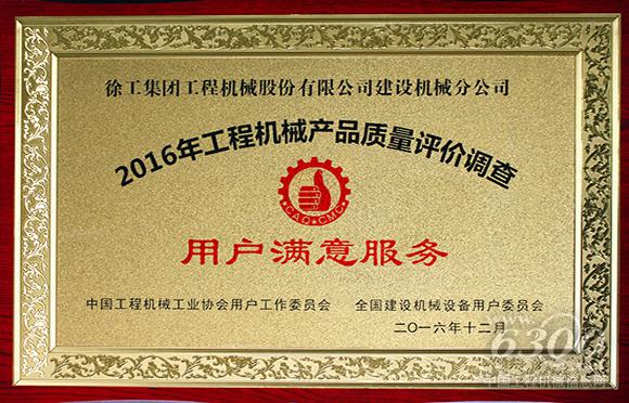 徐工<a href=//product.d1cm.com/qizhongji/ target=_blank>起重机械</a><a href=//product.d1cm.com/lvdaidiao/ target=_blank>履带起重机</a>板块和塔机板块分别荣获“产品质量全国用户满意奖”和“用户满意服务奖”。